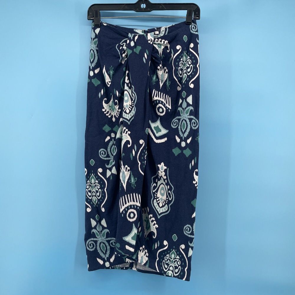 G By Giuliana Midi Skirt Womens 0 Faux Wrap Sarong Linen Blend Coastal Beach